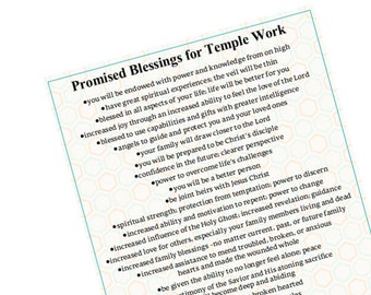 Promises for attending the LDS Temple  / INSTANT DOWNLOAD Printable / handout, bookmark, family reminder...