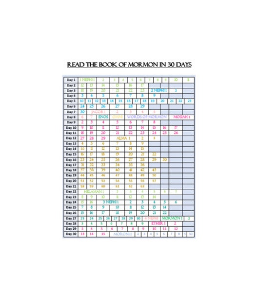 Book Of Mormon 30 Day Reading Chart