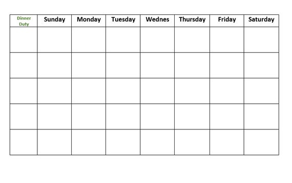 Dinner Duty Chore Chart INSTANT DOWNLOAD children jobs family