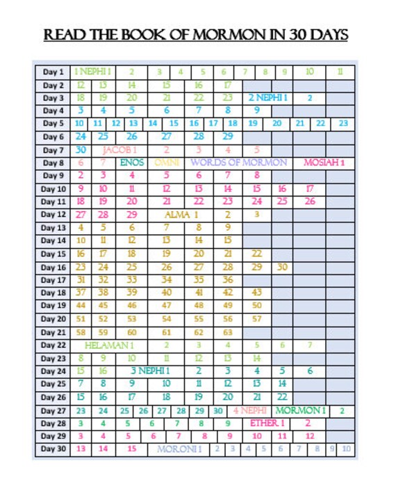 Book Of Mormon 30 Day Reading Chart