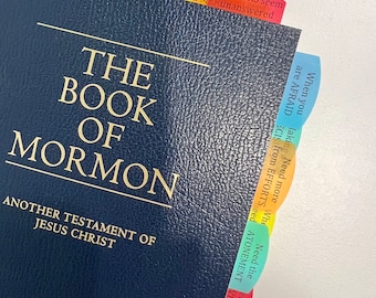 Trousse à ONGLETS THÉMATIQUES du Livre de Mormon : le même nombre d'onglets, de citations, juste à des endroits différents pour tous. JJ, activités... Tarifs groupes