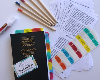 SPANISH simple Topic Tab KIT with no book, Book of Mormon, family, personal, baptism, missionary, converts, gifts...