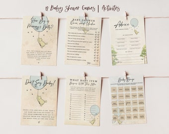 Twelve Fully Editable Winnie the Pooh | Grey Balloon | Baby Shower Games INSTANT DOWNLOAD | Baby Shower Games | Winnie the Pooh | Templett,