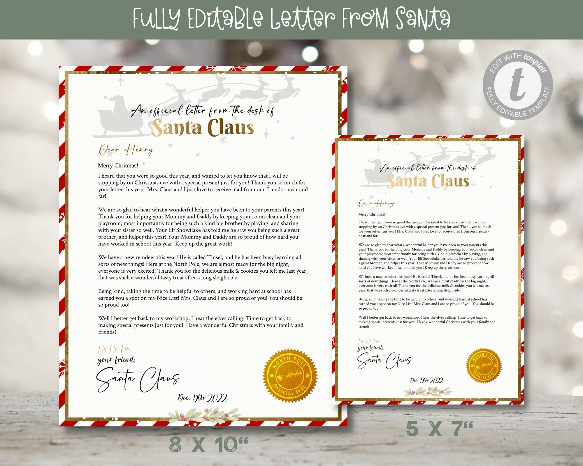 DIY Letter From Santa Editable Greeting Letter From Santa Printable