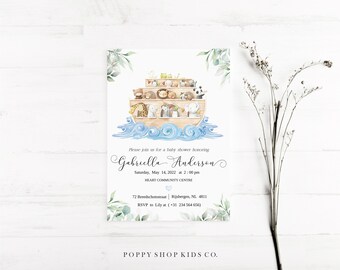 Editable Noah's Ark Baby Shower Invitation | INSTANT DOWNLOAD | Watercolor Noah's Ark | Baby Shower Templett,