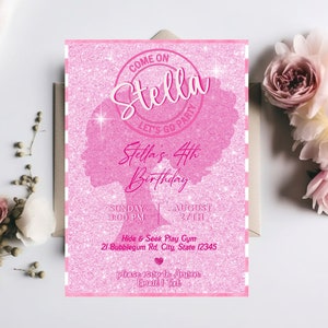 Pink Sparkle Silhouette Invitation |  INSTANT DOWNLOAD  | Sparkle Doll Birthday Invitation Template |  EDITABLE  Download  Corjl 99P0H