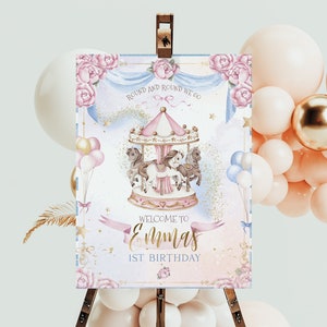 Mini Magical Day Carousel Bundle | INSTANT DOWNLOAD |  First Birthday High Chair Banner  | Editable | Welcome Sign  | Templett Download
