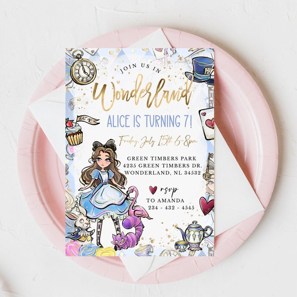 Watercolor Wonderland Birthday Invitation | INSTANT DOWNLOAD | Alice in Wonderland Party Invitation | 6th, 7th Birthday l Templett Download