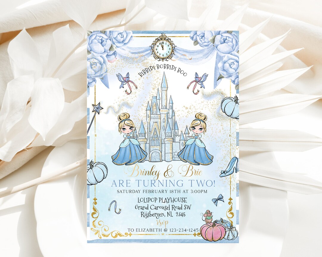 Watercolor Princess Second Birthday Twin Party Invitation INSTANT ...
