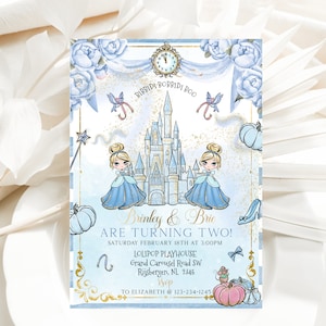 Watercolor Princess Second Birthday Twin Party Invitation INSTANT DOWNLOAD | Princess Party | 2nd birthday l Templett
