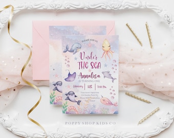 Under the Sea Birthday Invitation INSTANT DOWNLOAD | Watercolor Sea life | Under the Sea birthday, Templett,