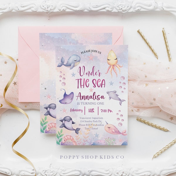 Under the Sea Birthday Invitation INSTANT DOWNLOAD | Watercolor Sea life | Under the Sea birthday, Templett,