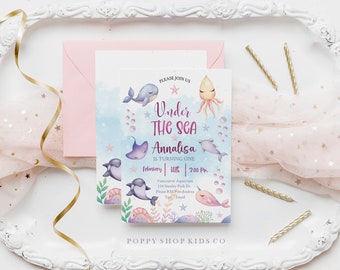 Under the Sea Birthday Invitation INSTANT DOWNLOAD | Watercolor Sea life | Under the Sea birthday, Templett,