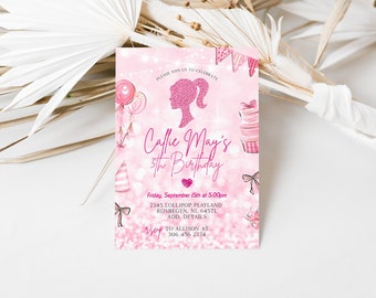 Everything Pink Doll Party Birthday Invitation INSTANT DOWNLOAD | Editable | Pink & Sparkle Sparkle Collection 1DP -A2, Templett Download