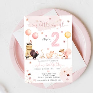 Little Cowgirl Birthday Invitation INSTANT DOWNLOAD | Fully Editable | Cowgirl Party | Pink Peach Balloons | Farm birthday, Templett - CG2