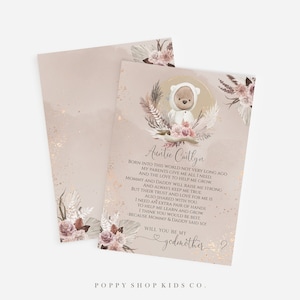 Godparents Proposal | Godmother | Boho Baby Bear FULLY Editable INSTANT DOWNLOAD | Godparents | Christening , Baptism, Baby Bear Templett,