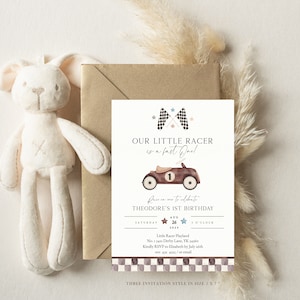 Vintage Race Car Birthday Invitation | INSTANT DOWNLOAD | Vintage Race Car theme | He&#39;s a fast One | 1st birthday | Templett,