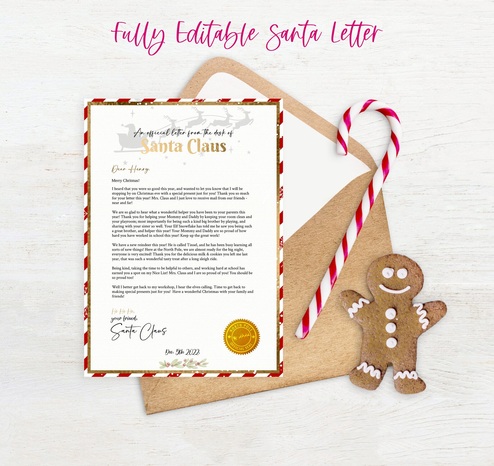 DIY Letter From Santa Editable Greeting Letter From Santa Printable