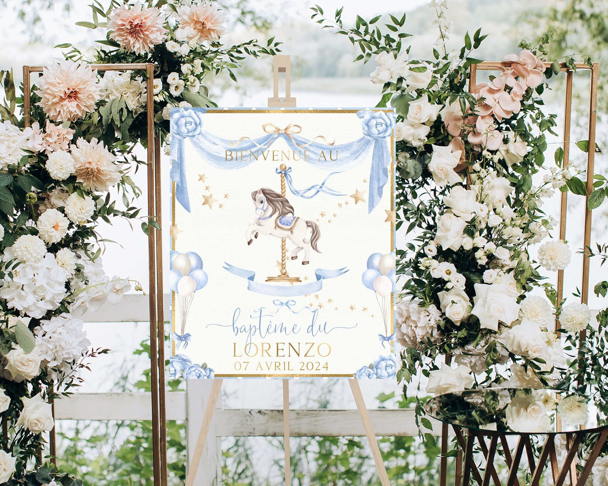Editable Baptism Carousel Welcome Sign | Size 50 X 60 Cm | Blue Roses ...
