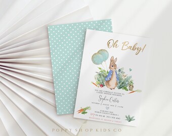 Oh Baby Flopsy Baby Shower Invitation | INSTANT DOWNLOAD | Flopsy Bunny Garden Floral | Peter Rabbit Baby Shower Templett,