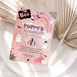 Spooktacular Boo Day Birthday Invitation INSTANT DOWNLOAD | Halloween Collection | Pink Leopard Pink Orange Black  Halloween | Templett,
