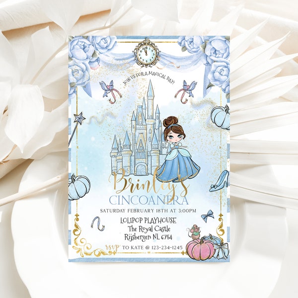 Cincoaneras Fairytale Castle Princess Watercolor Invitation | INSTANT DOWNLOAD | Princess Party | 5th Birthday l Templett Download