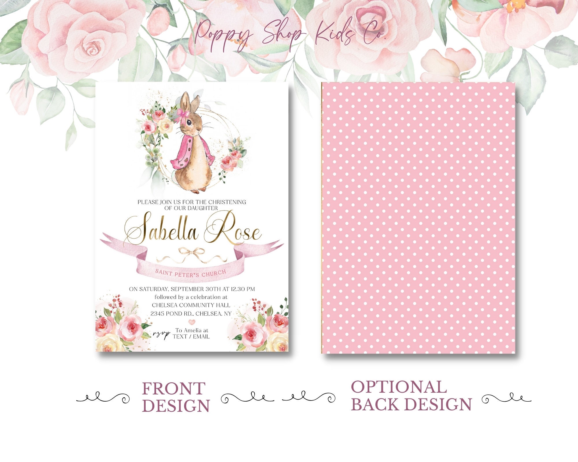 Flopsy Bunny Christening Invitation - Flopsy Bunny INSTANT DOWNLOAD ...