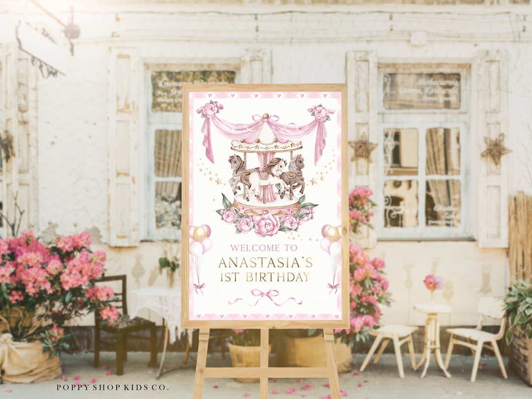 Pink Carousel Roses Pink Roses Carousel Birthday Welcome Sign 16 X 20