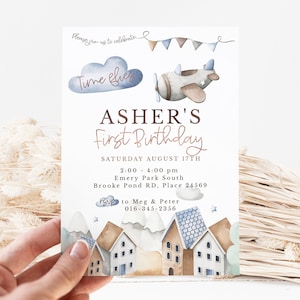 Vintage Airplane First Birthday Invitation | INSTANT DOWNLOAD | Vintage Airplane theme | Time Flies | 1st birthday | Templett  Download