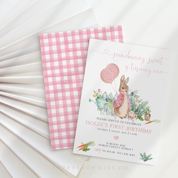 Flopsy Garden First Birthday Invitation INSTANT DOWNLOAD, / Flopsy Bunny Garden Veggies Floral  Birthday Peter Rabbit /  Baby Girl Templett,