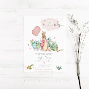 Oh Baby Flopsy Baby Shower Invitation | INSTANT DOWNLOAD | Flopsy Bunny Garden Floral | Peter Rabbit Baby Shower Templett,