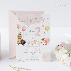 Little Cowgirl Birthday Invitation INSTANT DOWNLOAD | Fully Editable | Cowgirl Party | Pink Peach Balloons | Farm birthday, Templett - CG2