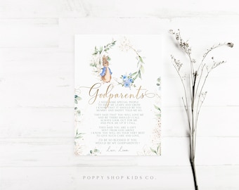 Paten Vorschlag | Peter Rabbit VOLLSTÄNDIG BEARBEITBAR SOFORT DOWNLOAD | Paten | Taufgeschenk, Taufgeschenk, Baby Jungen Templett,