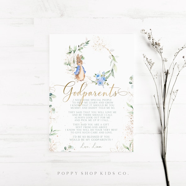 Godparents Proposal | Peter Rabbit FULLY Editable INSTANT DOWNLOAD | Godparents | Christening , Baptism, Baby Boy Templett,