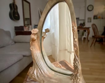 Antique French Bronze Mirror – Art Nouveau Muse - 40cm