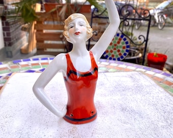 Vintage Porcelain Half Doll Figurine – Flapper Style – 18 cm Tall