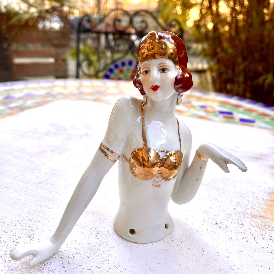 Flapper Ceramic Vintage 1920s Porcelain Flapper Half-doll – Tiny Glamor Witch for Your ...