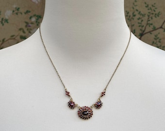 Antique Bohemian Garnet Necklace , Floral Design, Deep Red Garnets, Heirloom Jewellery.
