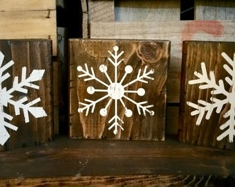 Snowflake Block signs, shelf sitters, winter, christmas, home decor