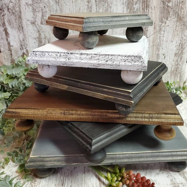 Rustic Farmhouse style Riser, Wood Pedestal Tray, Wood Tray Decor, Kitchen Stand