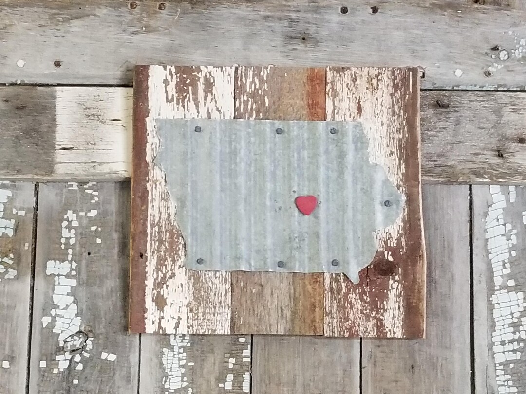 Corrugated Iowa State on Barn Wood, Rustic Iowa, Rustic Home Decor ...