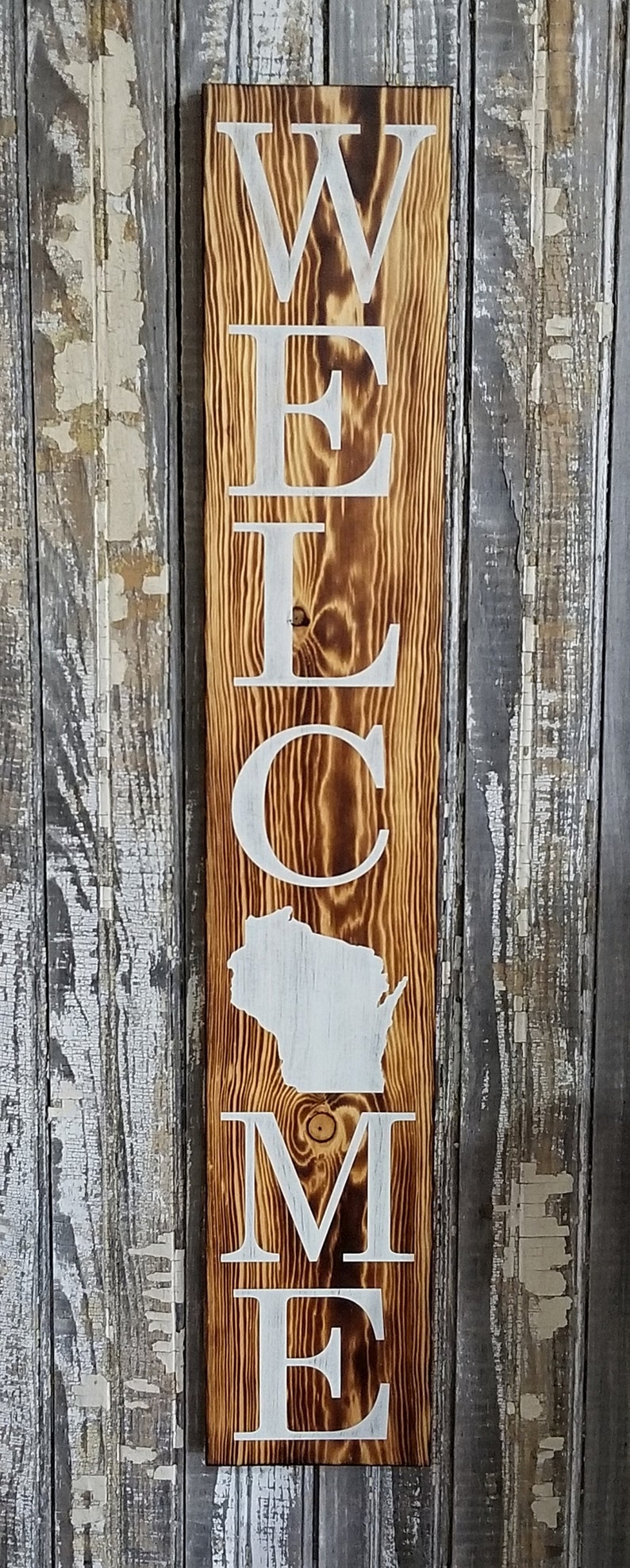 Wisconsin Welcome Sign, Any State Welcome Sign, Farmhouse Rustic Home Decor, WI Wall Art, Porch sign,Hand Painted Sign image 2