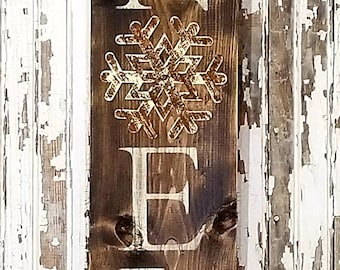 Rustic NOEL Sign with metal snowflake, Wall decor, Christmas front door, Porch Sign, fixer upper Christmas, farmhouse Christmas signs