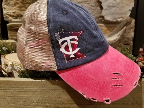 Minnesota Twins Hat, Distressed MN Trucker Hat, Plaid State Hat