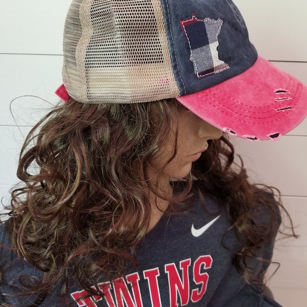 Minnesota Twins Hat, Trucker Hat, Plaid State Hat, Baseball Cap