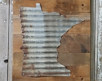 XL Corrugated MN State on BarnWood, Rustic Minnesota State Home Sign, Rustic Home Decor,Reclaimed Wood,MN Wall Art, Distressed Sign