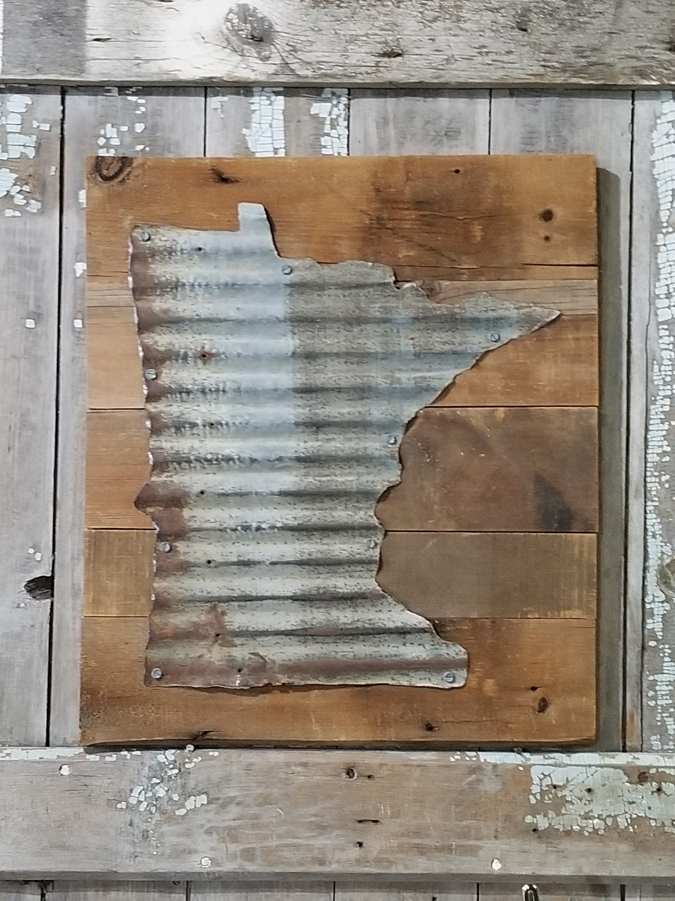 XL Corrugated MN State on Barnwood Rustic Minnesota State | Etsy