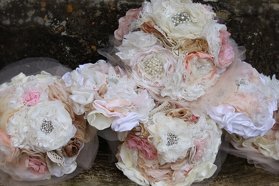 Wedding Bouquet Set Wedding Bouquet Rustic Bouquets Bouquet Of Bridesmaids Bouquet Of Fabrics Old Rose Bouquet