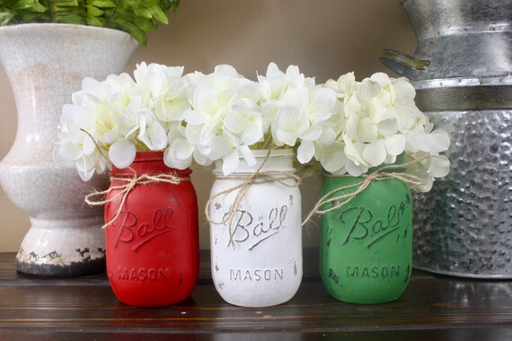 Christmas Mason Jar Decor Christmas Mason Jars Painted Mason Etsy