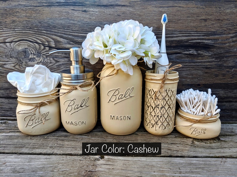 Tarros de masón pintados. Decoración de baño de tarro de | Etsy